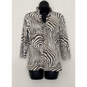 J. McLaughlin Durham Ruffle Neck Top 3/4 Sleeve Catalina Cloth Multicolor M